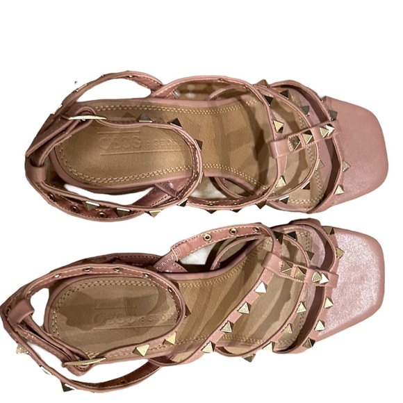 ASOS DESIGN Wide Fit Haiti studded blocked heeled sandals size 6 us square toe - Picture 7 of 8